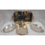 A SILVER PLATED TRAY with pierced gallery and similar trays (4)