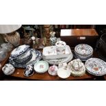 A COLLECTION OF 19TH CENTURY IRONSTONE PLATES, an Edwardian dinner service and teawares