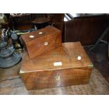 A 19TH CENTURY WALNUT WRITING SLOPE and a mahogany tea caddy