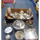 A SILVER PLATED SERVING DISH and similar plate