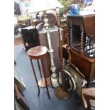 A 1920'S GILT AND PAINTED STANDARD LAMP, mirrors and other small furniture