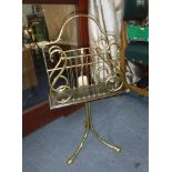 AN EDWARDIAN BRASS AND MAHOGANY MAGAZINE STAND, 68 cm high