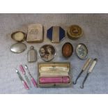 A SILVER AND ENAMEL MANICURE SET and a collection of similar items