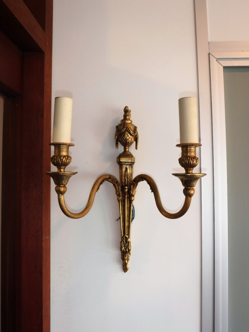 THREE BRASS WALL LIGHTS of Classical form and a similar pair (5) purchased from W Sitch & Co - Image 3 of 3
