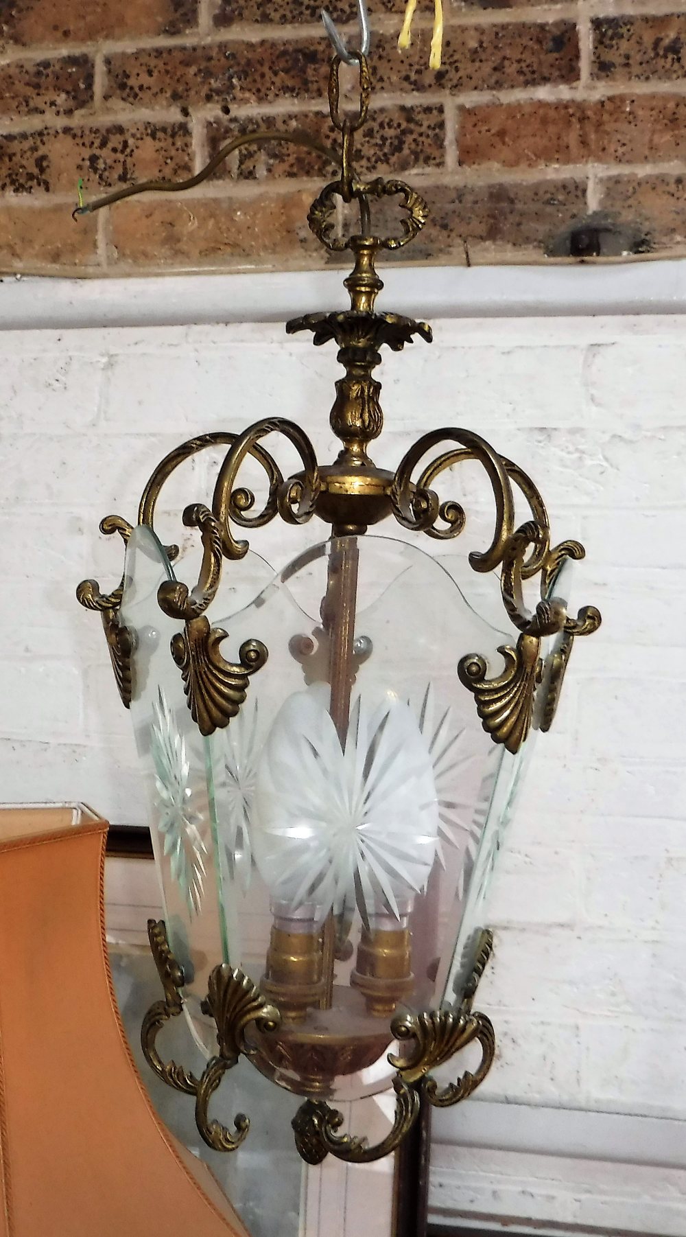 A PAIR OF HALL LANTERNS with cut glass panels