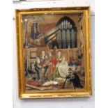 A LARGE VICTORIAN NEEDLEWORK depicting Mary Queen of Scots, 106 cm high, including frame