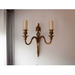 THREE BRASS WALL LIGHTS of Classical form and a similar pair (5) purchased from W Sitch & Co