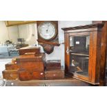 A COLLECTION OF VICTORIAN BOXES, others similar and a small glazed oak corner cabinet