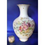 A ROYAL WORCESTER BLUSH IVORY VASE, 19 cm high and a similar lid