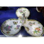 A HEREND HORS DE OEUVRES DISH decorated with butterflies and floral sprays