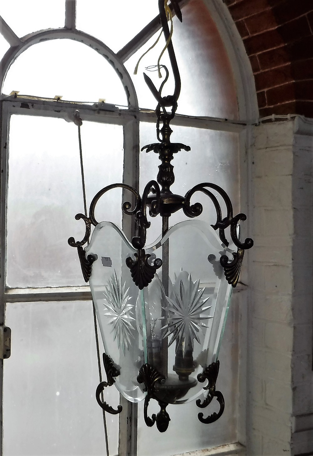 A PAIR OF HALL LANTERNS with cut glass panels - Image 2 of 2