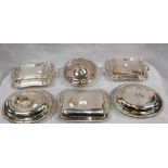 A PAIR OF SILVER PLATED SERVING DISHES and others similar (6)