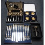 A SET OF VICTORIAN SILVER PLATED FRUIT KNIVES AND FORKS and similar plated ware