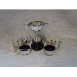 A SILVER CRUET and a collection of similar items