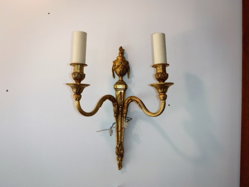 THREE BRASS WALL LIGHTS of Classical form and a similar pair (5) purchased from W Sitch & Co - Image 2 of 3