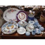 A COLLECTION OF WEDGWOOD BLUE JASPER WARE, an 18th century cup and saucer, impressed "B" to the base