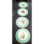 A SET OF FOUR VICTORIAN DESSERT PLATES, each hand painted with a botanical specimen