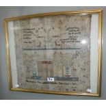 A 19TH CENTURY SAMPLER, signed "Henrietta Sue aged 10 Feb 28 Gibraltar 1851", 44 cm high (later