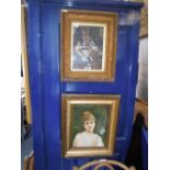 AN EARLY 20TH CENTURY CONTINENTAL CERAMIC PLAQUE decorated with a portrait of a young woman and a