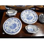 A 19TH CENTURY BLUE AND WHITE PART DINNER SERVICE, marked "Chinese Marine Opaque China" to the base