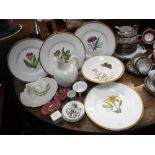 A ROYAL WORCESTER CREAM WARE JUG, four hand painted worcester plates, each decorated with a