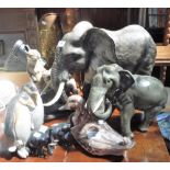 A LARGE CERAMIC STUDY OF AN ELEPHANT, a Peggy Davies study of otters and similar animals