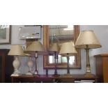 A BRASS CORINTHIAN COLUMN TABLE LAMP with shade and others simlar