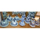 FOUR ORIENTAL BLUE AND WHITE HAND PAINTED JAR/VASE LIDS, three Delft lids and others similar (12)