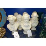 A COLLECTION OF WAX BUSTS OF COMPOSERS, to include Bach and Berlioz, all approx 14 cm high