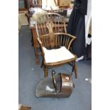 A HOOP-BACK WINDSOR ARMCHAIR and a copper coal scuttle