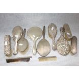 A SILVER BACKED DRESSING TABLE SET, and a collection of similar