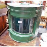 A VINTAGE GREEN PAINTED SHIP'S LAMP