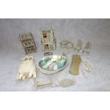 A COLLECTION OF EARLY 20TH CENTURY MINIATURE BONE FURNITURE, and sundries