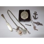 A COLLECTION OF WHITE METAL JEWELLERY, to include a silver fob chain