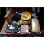 AN INDIAN BOX, two Vintage handbags and sundries