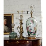 AN EDWARDIAN BRASS TABLE LAMP and others similar