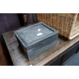 A 19TH CENTURY INDIAN CARVED EBONY DRESSING BOX, 28 cm wide