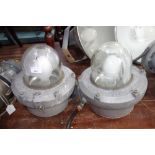 A PAIR OF VINTAGE INDUSTRIAL LIGHTS, with cast aluminium bodies, marked "Chalmit 216" with domed