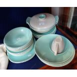 A QUANTITY OF POOLE POTTERY GREEN AND MOTTLED GREY DINNERWARE