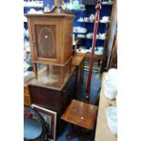 A RED LACQUER CHINOISERIE STANDARD LAMP, an Edwardian mahogany pot cupboard, a reproduction desk,