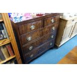 A 19TH CENTURY FIGURED MAHOGANY CHEST OF DRAWERS, 91 cm wide