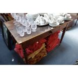 A VICTORIAN ELM TOPPED KITCHEN TABLE, fitted a single drawer, 68 cm x 114 cm