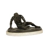 AFTER THE ANTIQUE: A CLASSICAL BRONZE OF A YOUNG WARRIOR, late 19th century, 35cm wide on a white