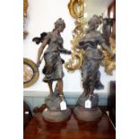 A PAIR OF LATE VICTORIAN FRENCH SPELTER FIGURES, "Premiers Fruits" and "La Lecture" 59cm high