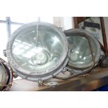 A PAIR OF VINTAGE INDUSTRIAL SPOT LIGHTS, with cast aluminium bodies, "Flameproof Floodlight"