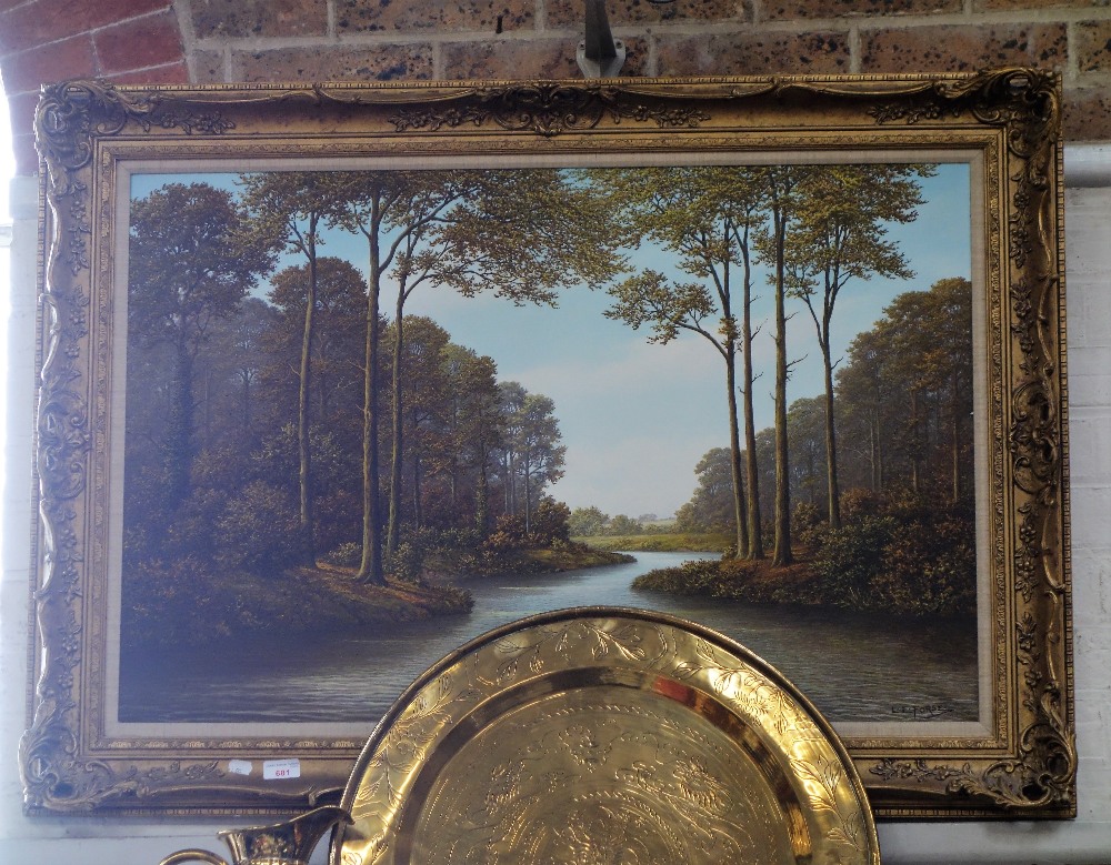 L E FORSE; RIVER SCENE WITH TALL TREES, oil on canvas