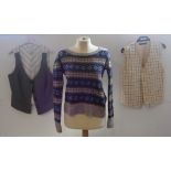 'RALPH LAUREN' A LADIES CHECKED WAISTCOAT, another similar and a knitted jumper, with a collection