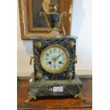 A 19TH CENTURY FRENCH GREEN MARBLE MANTEL CLOCK, 37 cm high