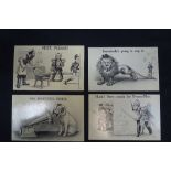 BAMFORTH & CO LTD; FOUR WORLD WAR 1 COMIC POSTCARDS, including, "Hush! Here comes the dream man!"