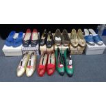 A COLLECTION OF LADIES VINTAGE SHOES, including gold pumps and a pair of navy blue